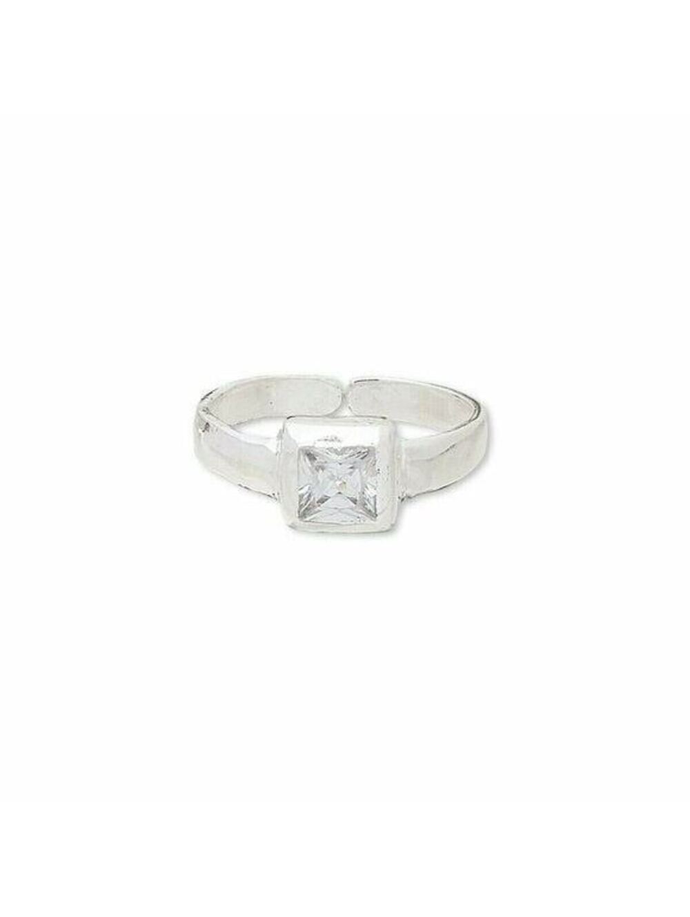 Hand Crafted Sterling Silver Over Copper India Square CZ Adjustable Ring
